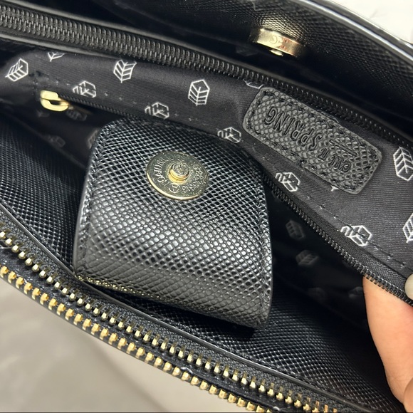 Spring Black Gold Accent Crocodile Satchel Bag - Picture 7 of 12